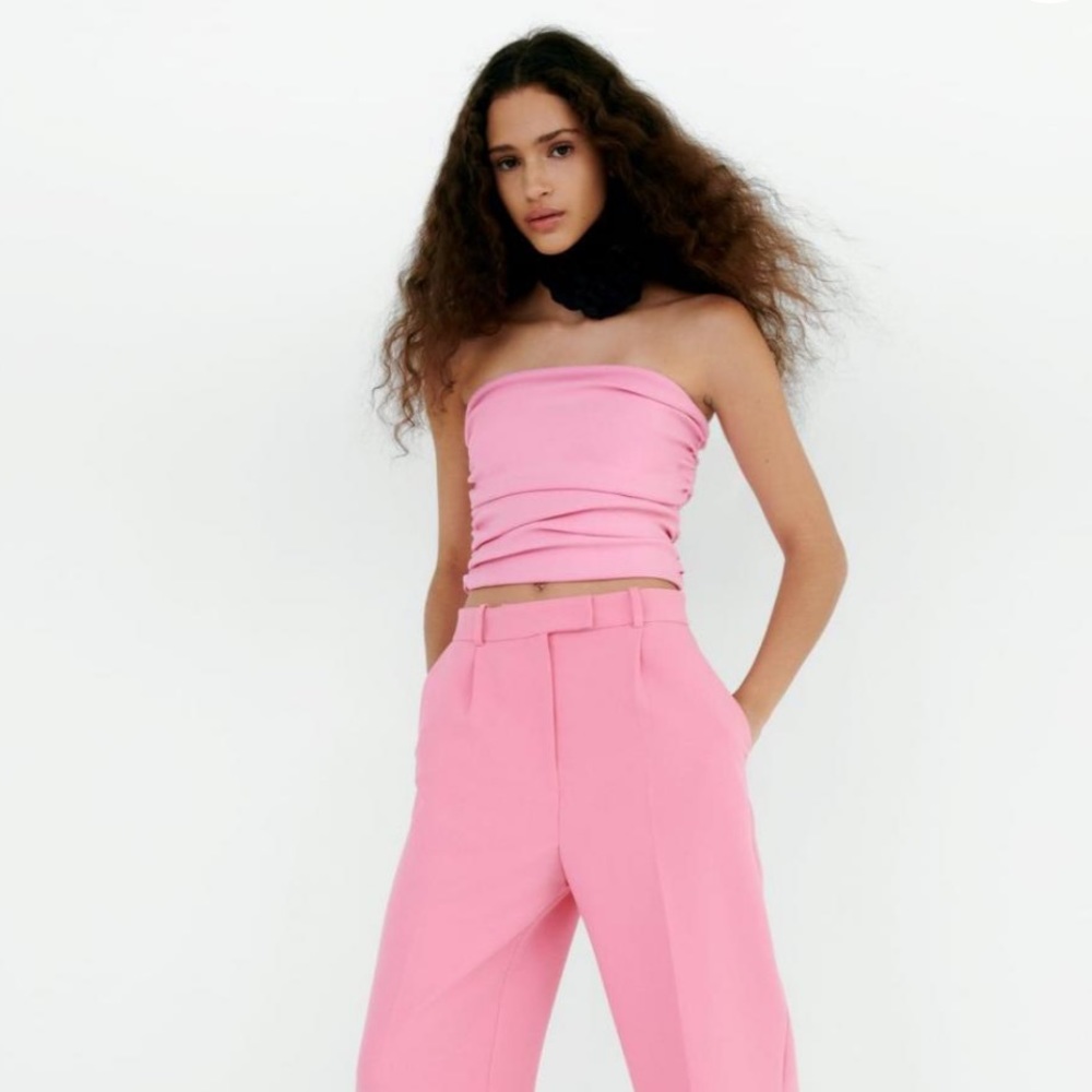 Zara Pink Ruched Bandeau Top Small